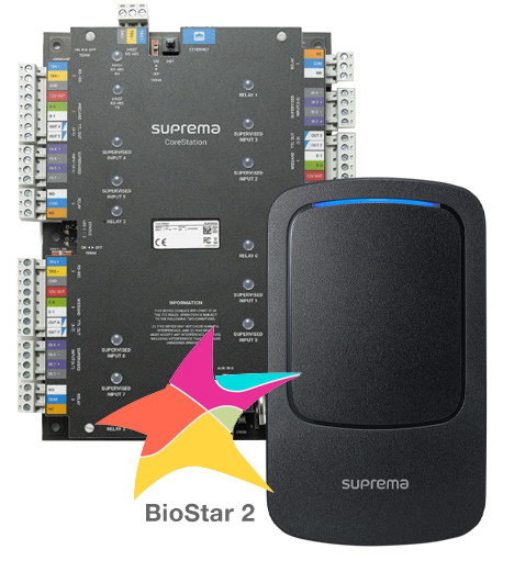 Suprema CST-4DR-D2G. Комплект СКУД: мастер-контроллер CS-40 + RFID-считыватель Xpass D2 GangBox (4 шт.) + ПО BioStar2 Starter + мобильные идентификаторы